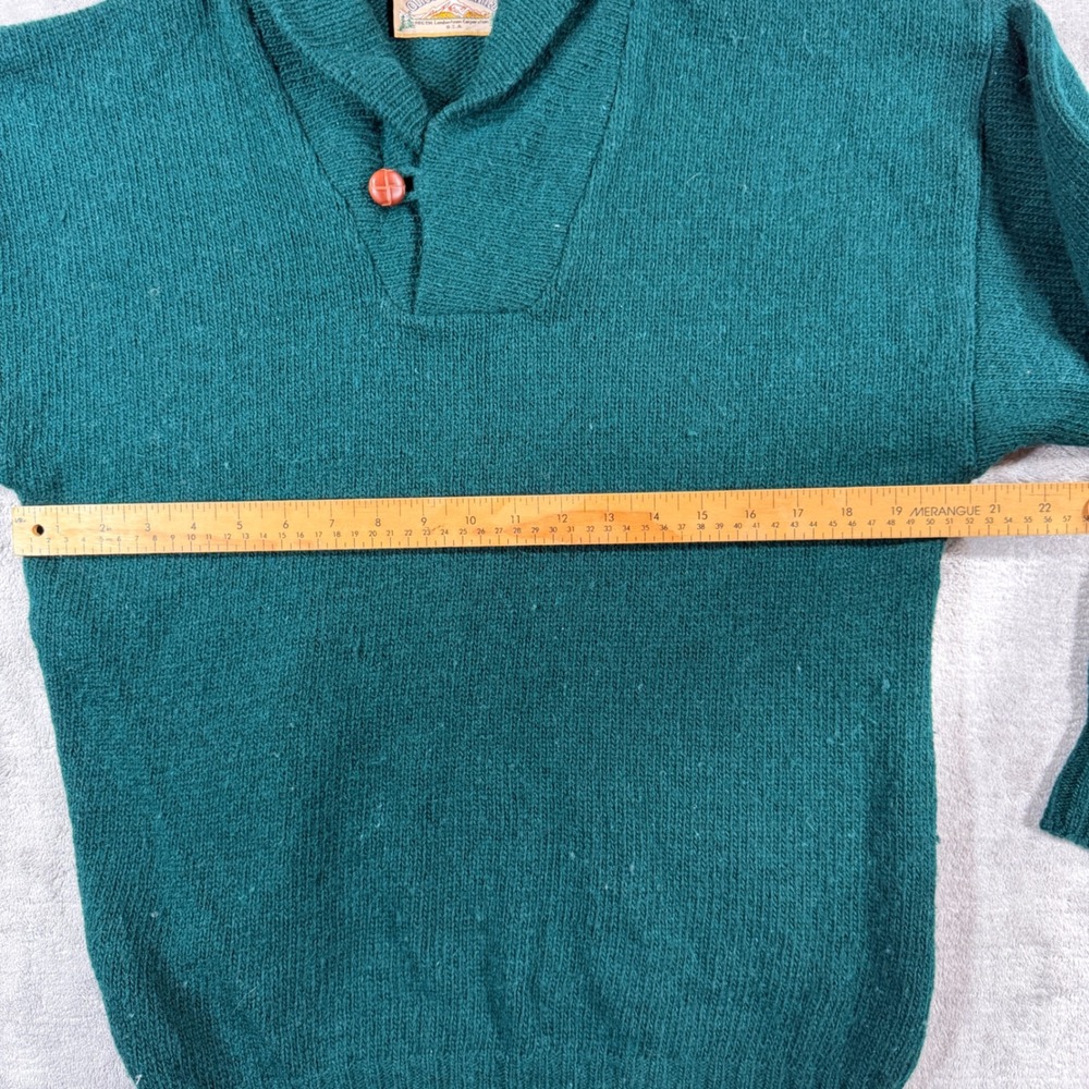 London Fog Sweater Mens Medium Green Vintage 80s Shawl Collar Knit Pullover - Picture 7 of 8